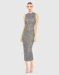 Gray Embellished High Neck Sleeveless Sheath Dress