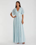 Blue Embellished V Neck Evening Gown