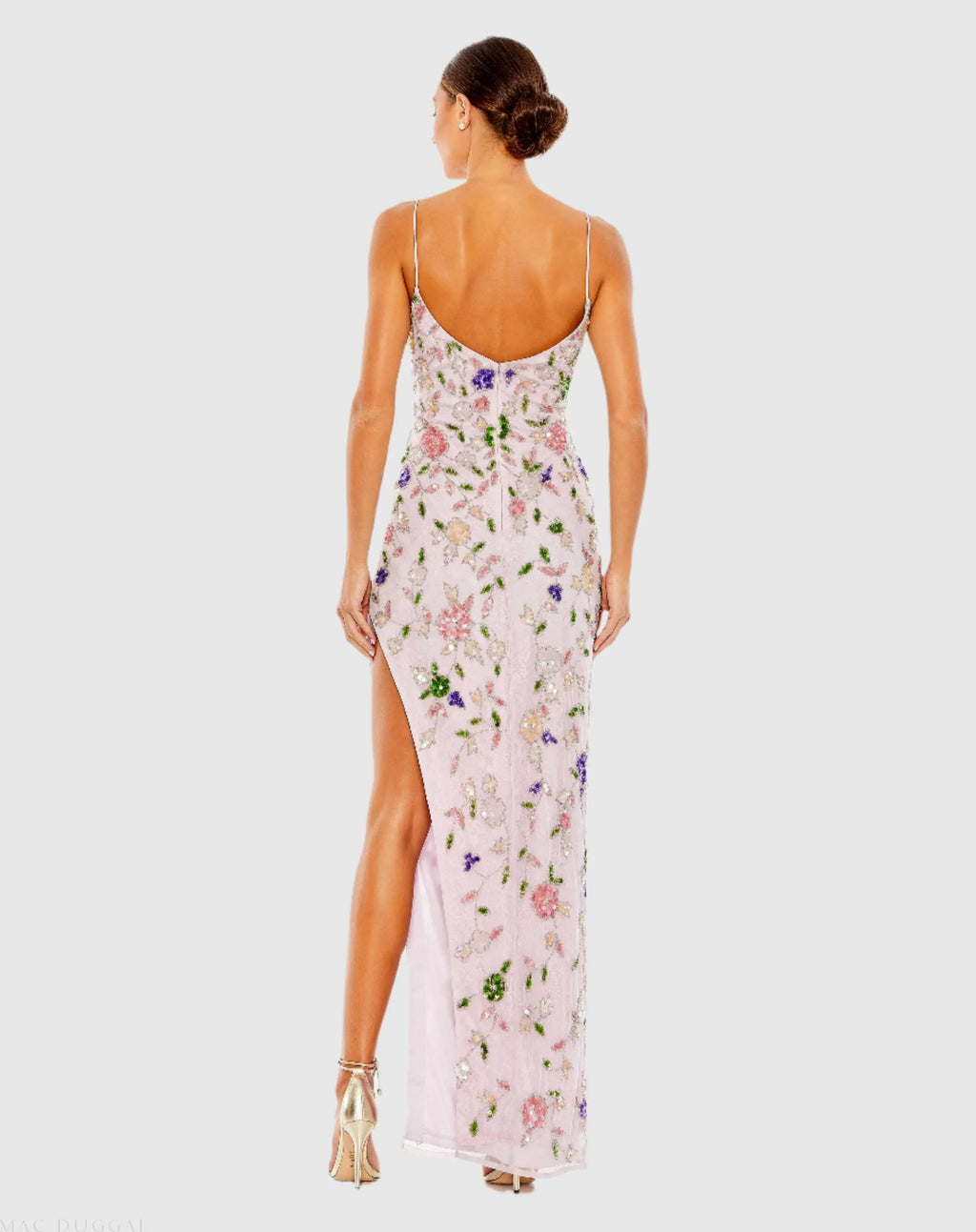 Purple Embellished Lace Sleeveless V Neck Gown