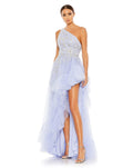 Purple Embellished One Shoulder Asymmetrical Hem Gown