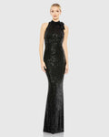 Black Soft Tie Halter Neck Sequin Gown