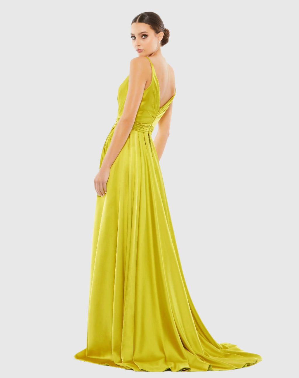 Green Sleeveless Faux Wrap Draped Gown
