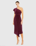 Red One Shoulder Midi Length Jersey Dress