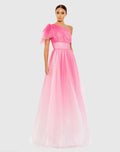 Pink Glitter Ombre Ruffled One Shoulder Ballgown - FINAL SALE