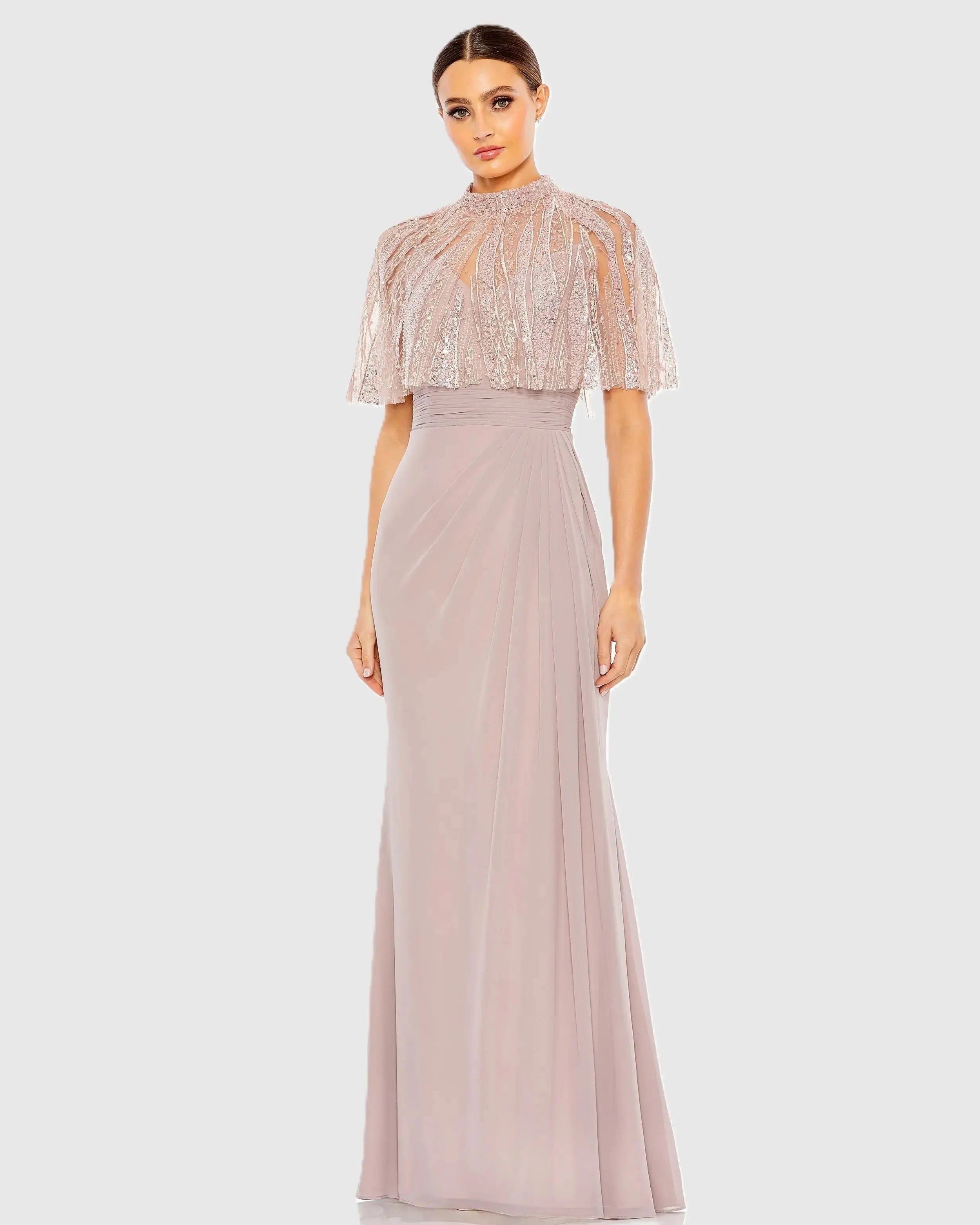 Sleeveless Gown With Embellished Cape