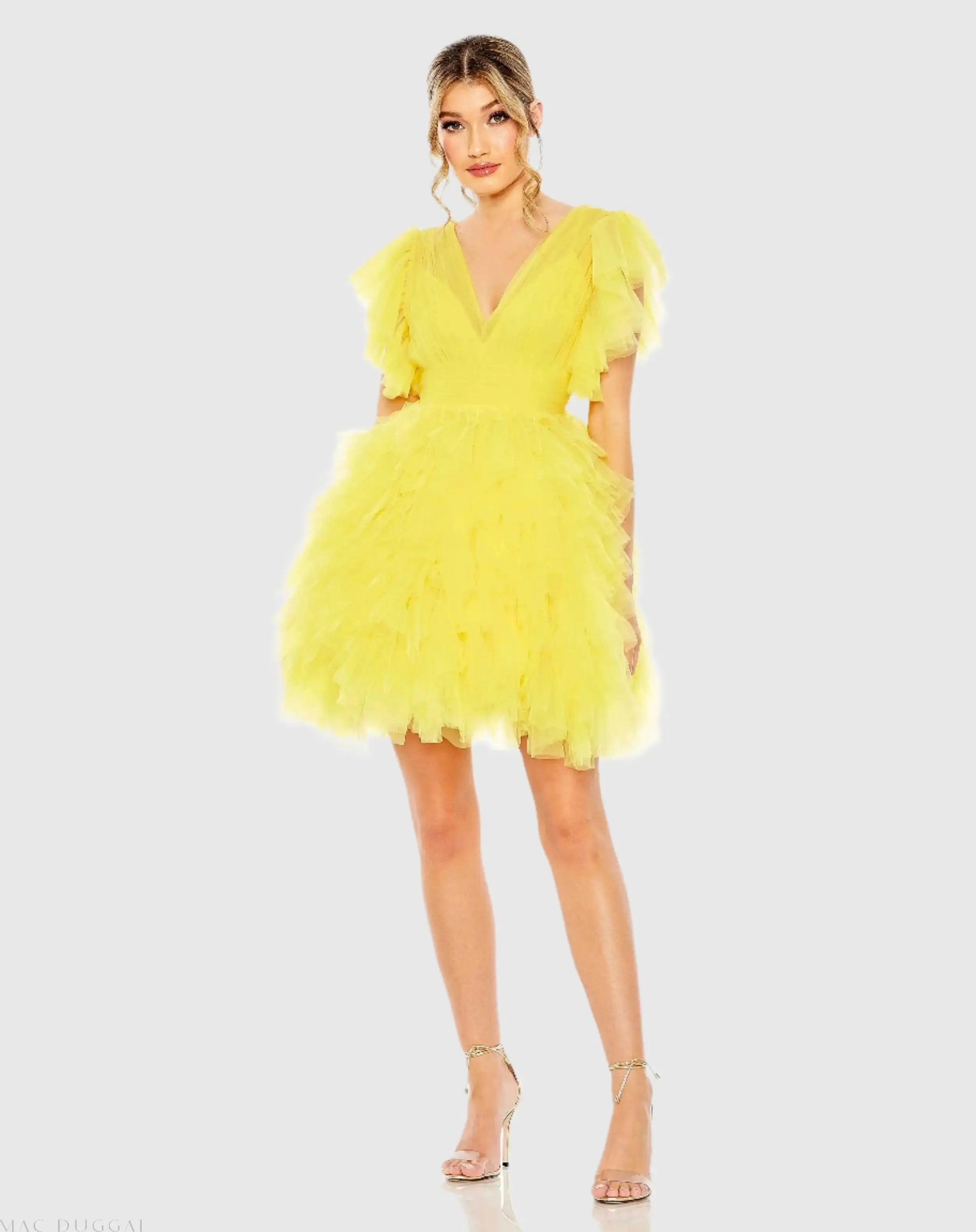 Flutter Ruffle Sleeve Tiered Dress