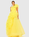 Yellow Tulle Ruffled One Shoulder Gown