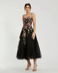 Black Multicolor Bustier Embroidered Floral A-Line Dress