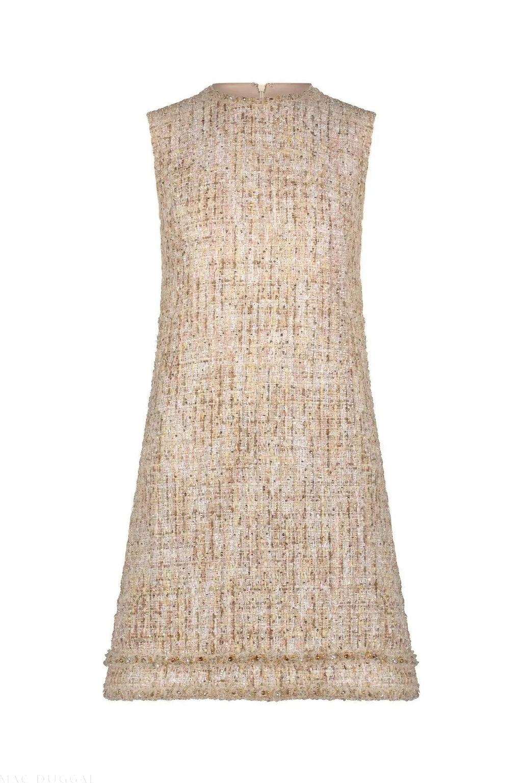 Beige Beaded Trim A-Line Mini Shift Dress