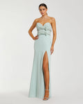 Green Strapless Rhinestone Bodice Crepe Gown