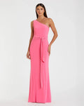 Jersey One Shoulder Belted Trumpet Gown