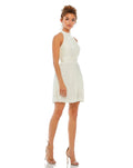 White High Neck Pleated A-Line Mini Dress
