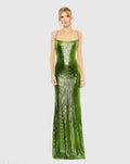Green Metallic Corset Back Column Gown