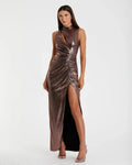 Brown High Neck Sleeveless Gown