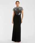 Black High Neck Embellished Column Gown