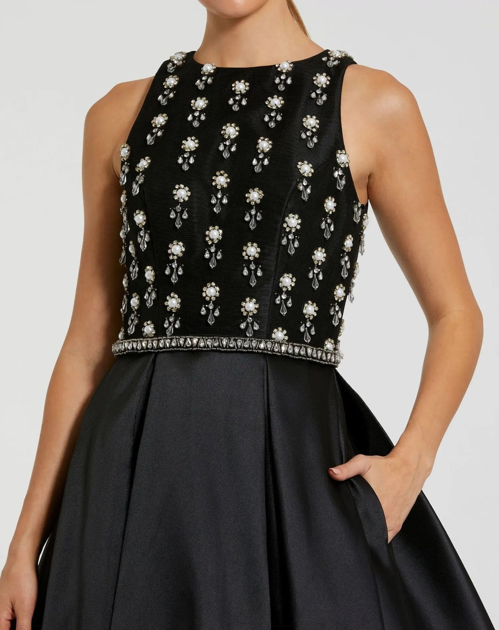 Black High Neck Sleeveless Beaded Ball Gown