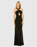 Black Knotted Halter Neck Keyhole Jersey Gown