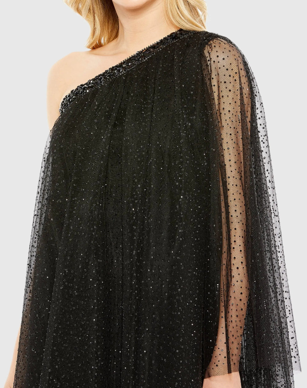 Black One Shoulder Embellished Tulle Mini Dress