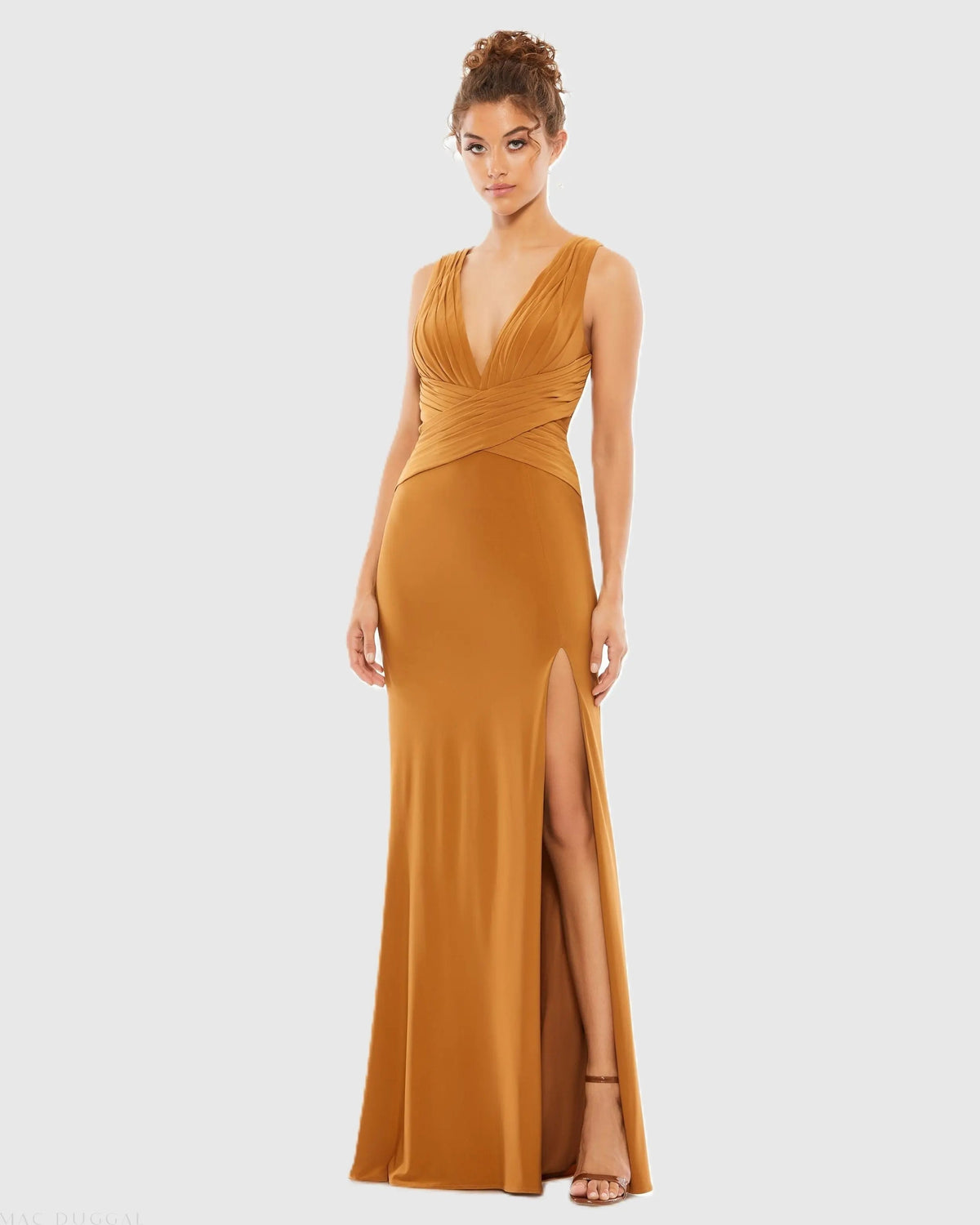Women's Brown Dress - Red Pleated