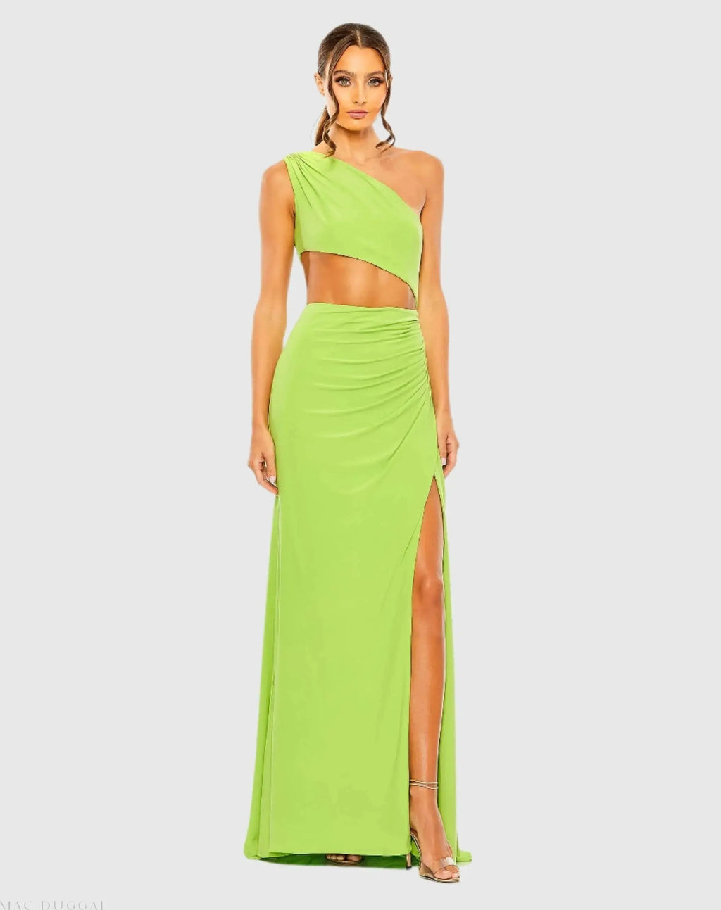 Green Cut Out One Shoulder Ruched Back Gown