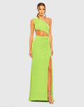 Green Cut Out One Shoulder Ruched Back Gown