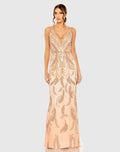 Pink V Neck Sequin Embellished Gown