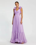 Purple Ruffle Tiered Cut-Out Chiffon Gown