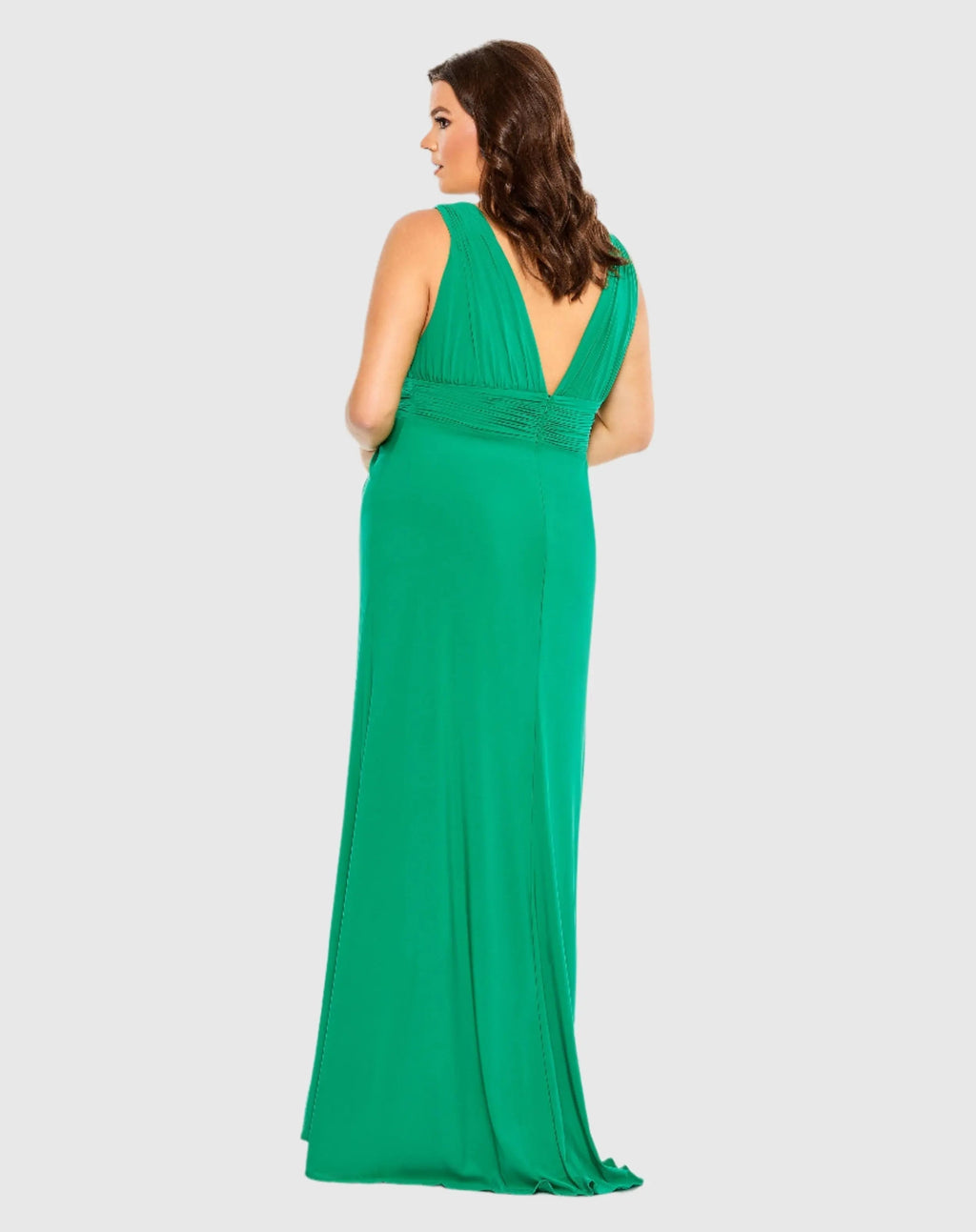 Green Plus Size Draped V Neck Sleeveless A Line Gown