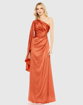 Orange One Shoulder Bell Sleeve Draped Gown