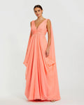Pink V-Neck A-Line Chiffon Gown with Draped Details