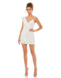 White Asymmetrical Ruffle Mini Cocktail Dress