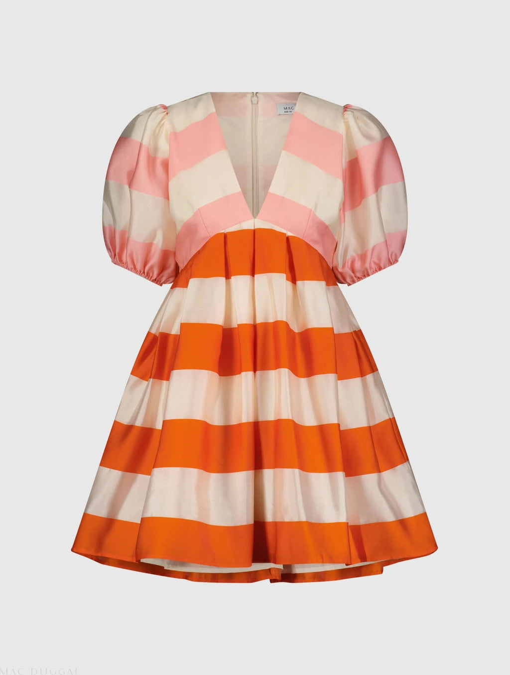 Multicolor Organza Striped Balloon Sleeve Mini Dress