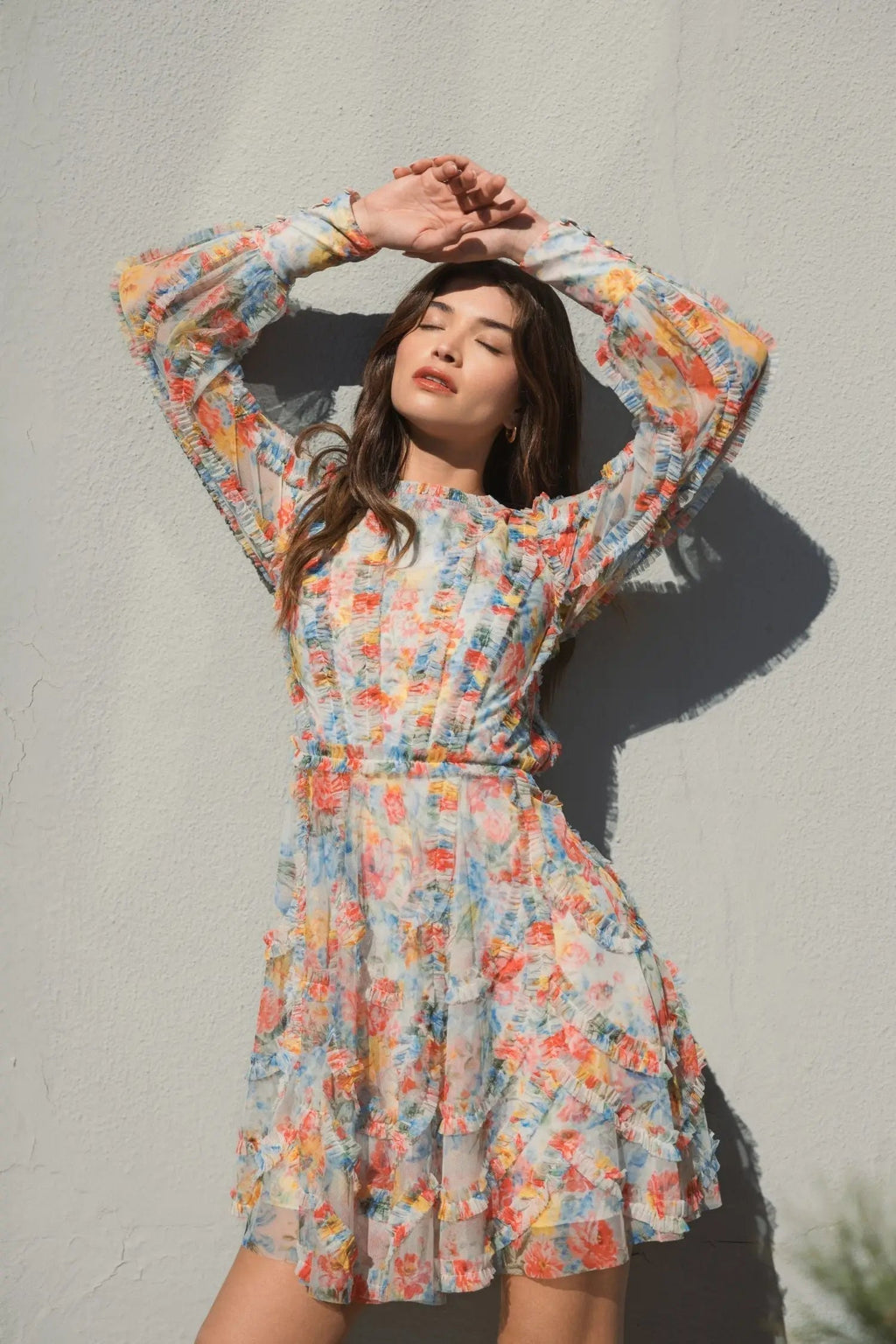 Multicolor Floral A-Line Ruffle Mini Dress