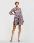 Purple Ruffle Long Sleeve Floral Mini Dress