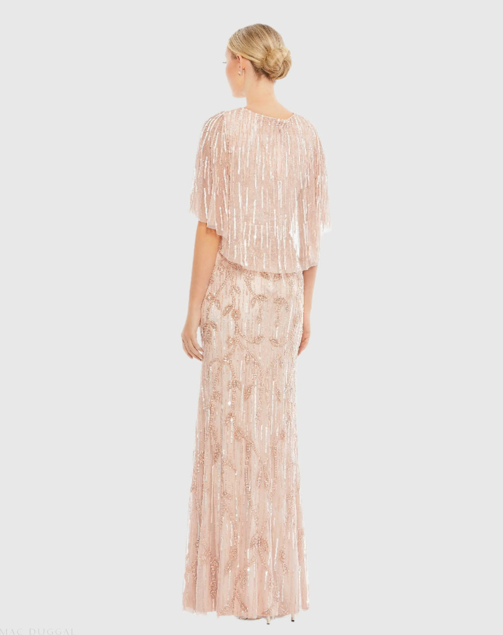 Pink Embellished Cap Sleeve Faux Wrap Trumpet Gown