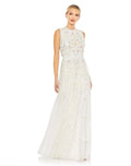Ivory Embroidered High Neck Sleeveless Ruffled Gown - FINAL SALE
