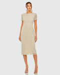 High Neck Short Sleeve Embellished Dress