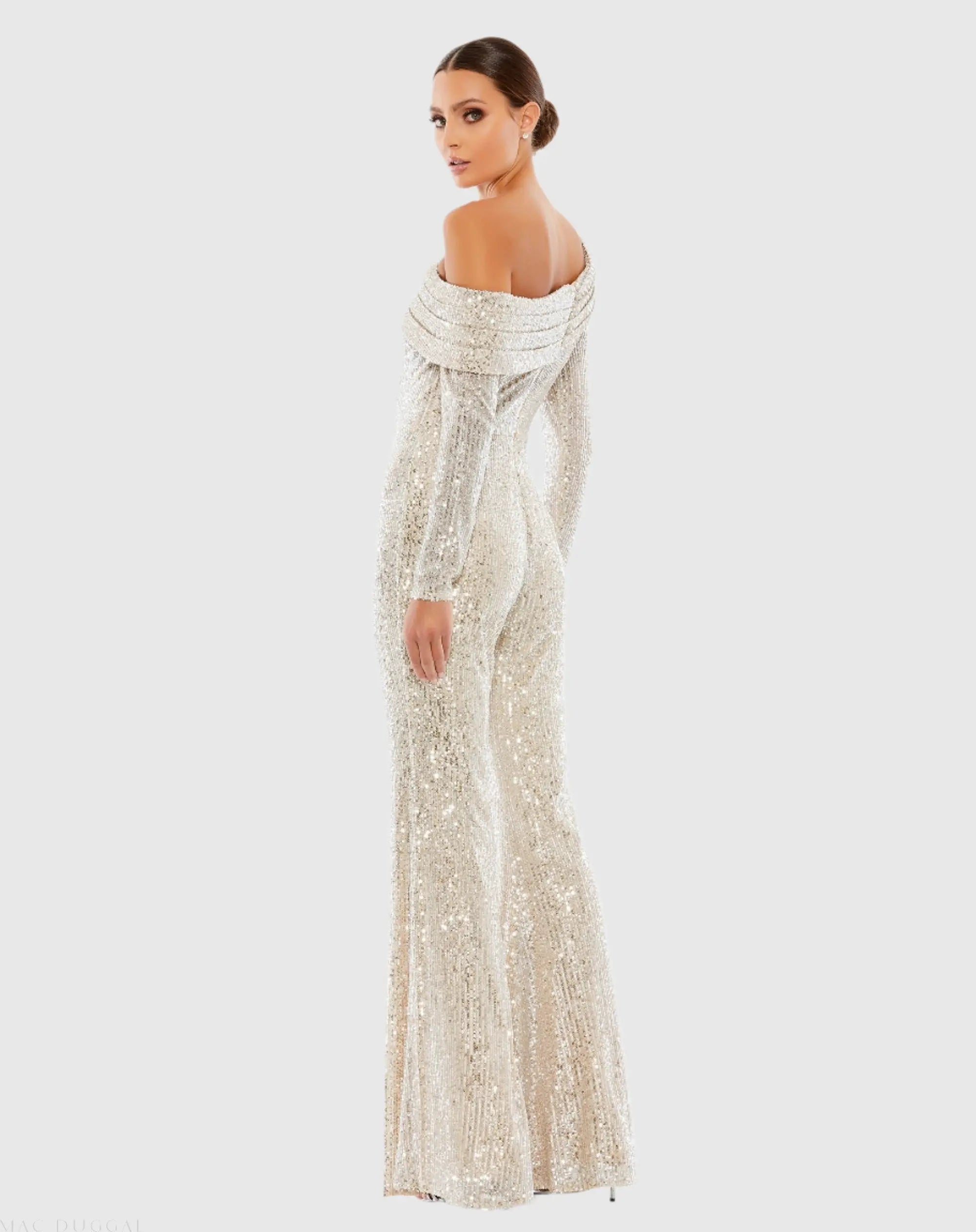 Silver Sequined Drop Shoulder Long Sleeve Jumpsuit