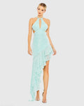 Sequined Halter Cut Out Ruffle Asymmetrical Dress