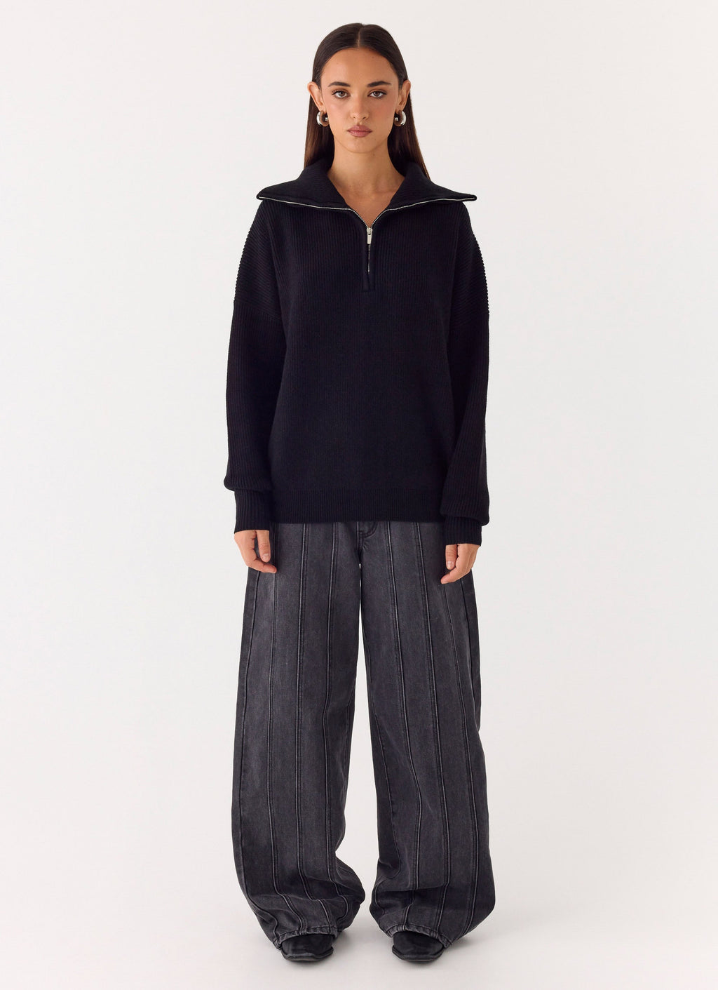 Eirena Quarter Zip Knit Sweater - Black