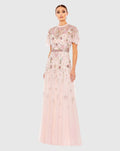 Pink Embellished High Neck Butterfly Sleeve Gown