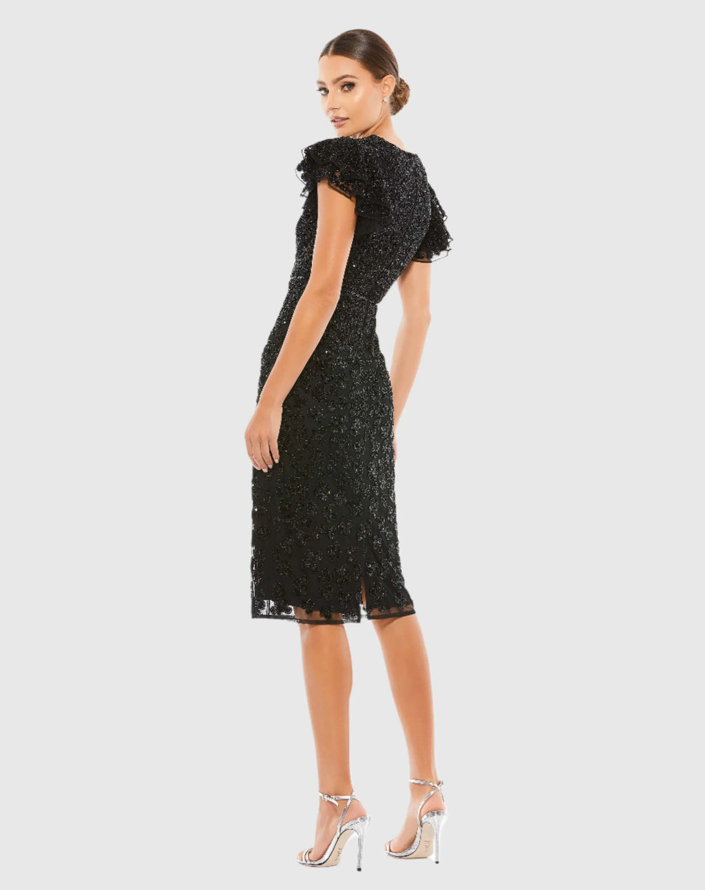 Flounce Sleeve Beaded Midi Dress