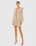 Gold Sequined Structured Bishop Sleeve Mini Dress