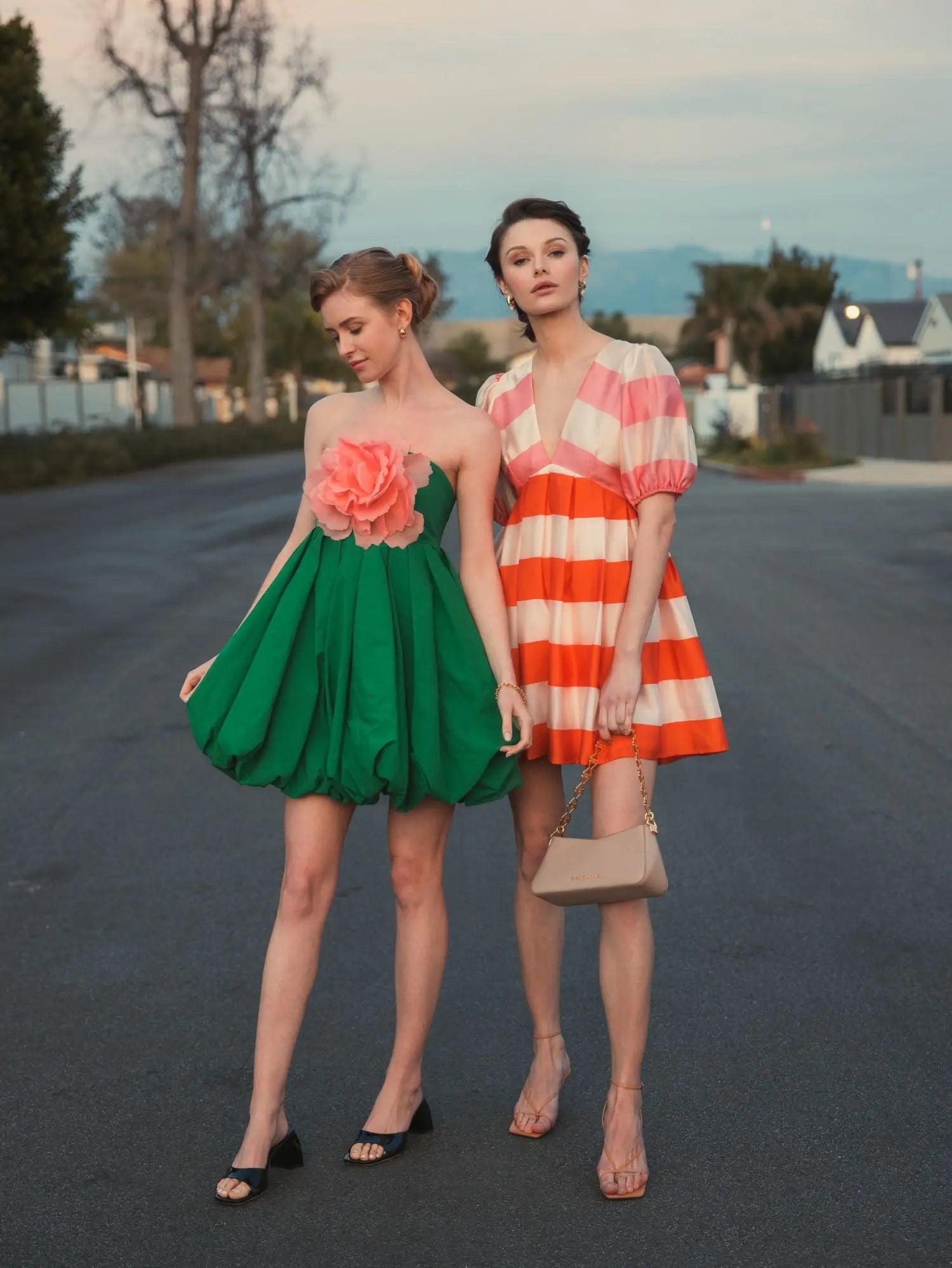 Green Strapless Faille Mini Dress With 3D Flower