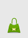 Green Angular Mini Leather Handbag With Gold Hardware
