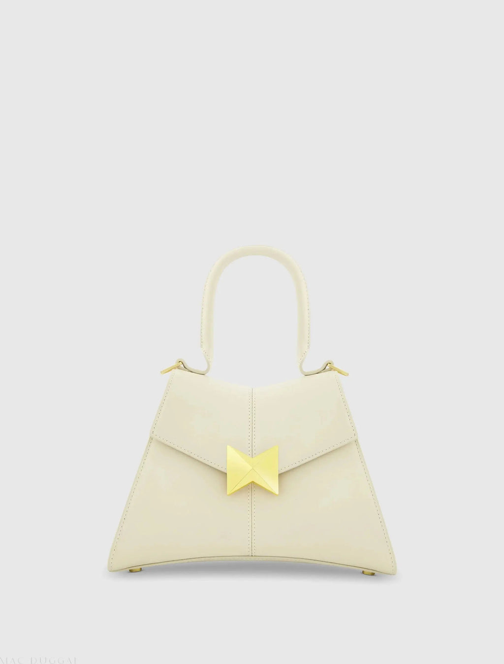 White Angular Small Leather Handbag With Gold Hardware