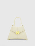 White Angular Small Leather Handbag With Gold Hardware