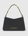 Gold Floral Small Black Nappa Leather Shoulder Bag