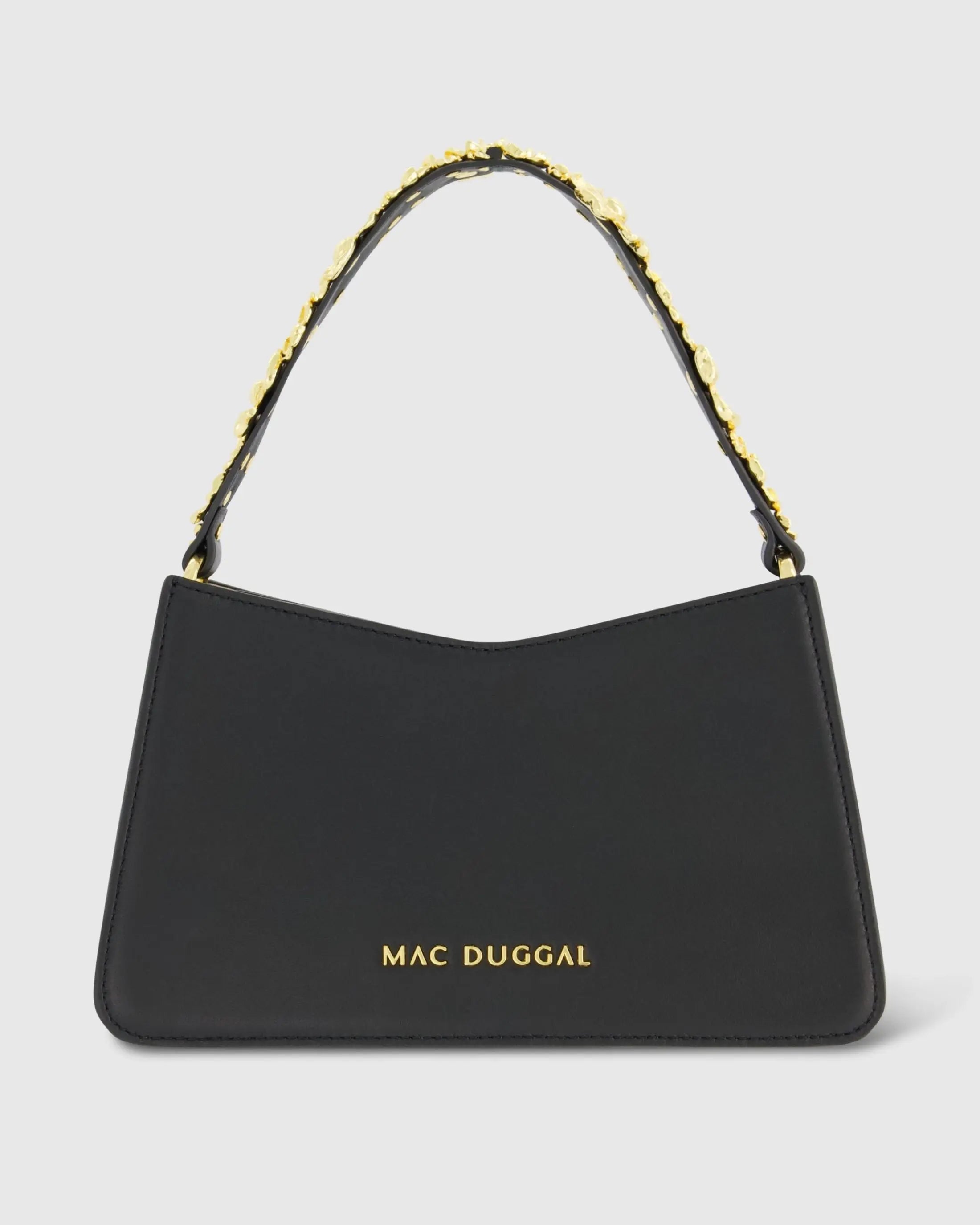 Gold Floral Small Black Nappa Leather Shoulder Bag