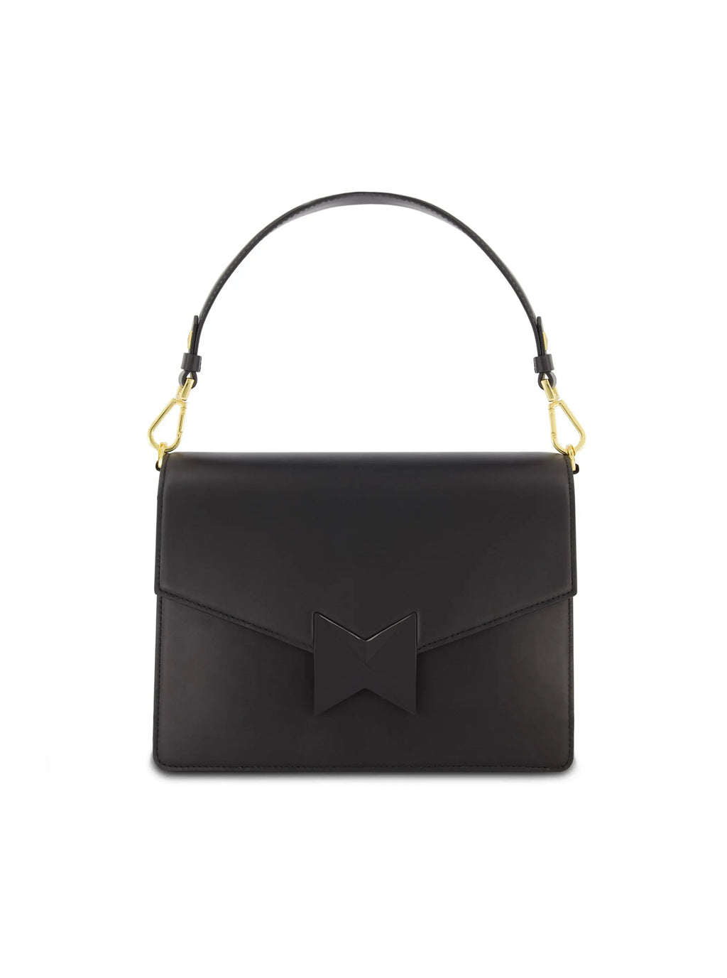 Black Classic Leather Medium Shoulder Bag with Detachable Strap
